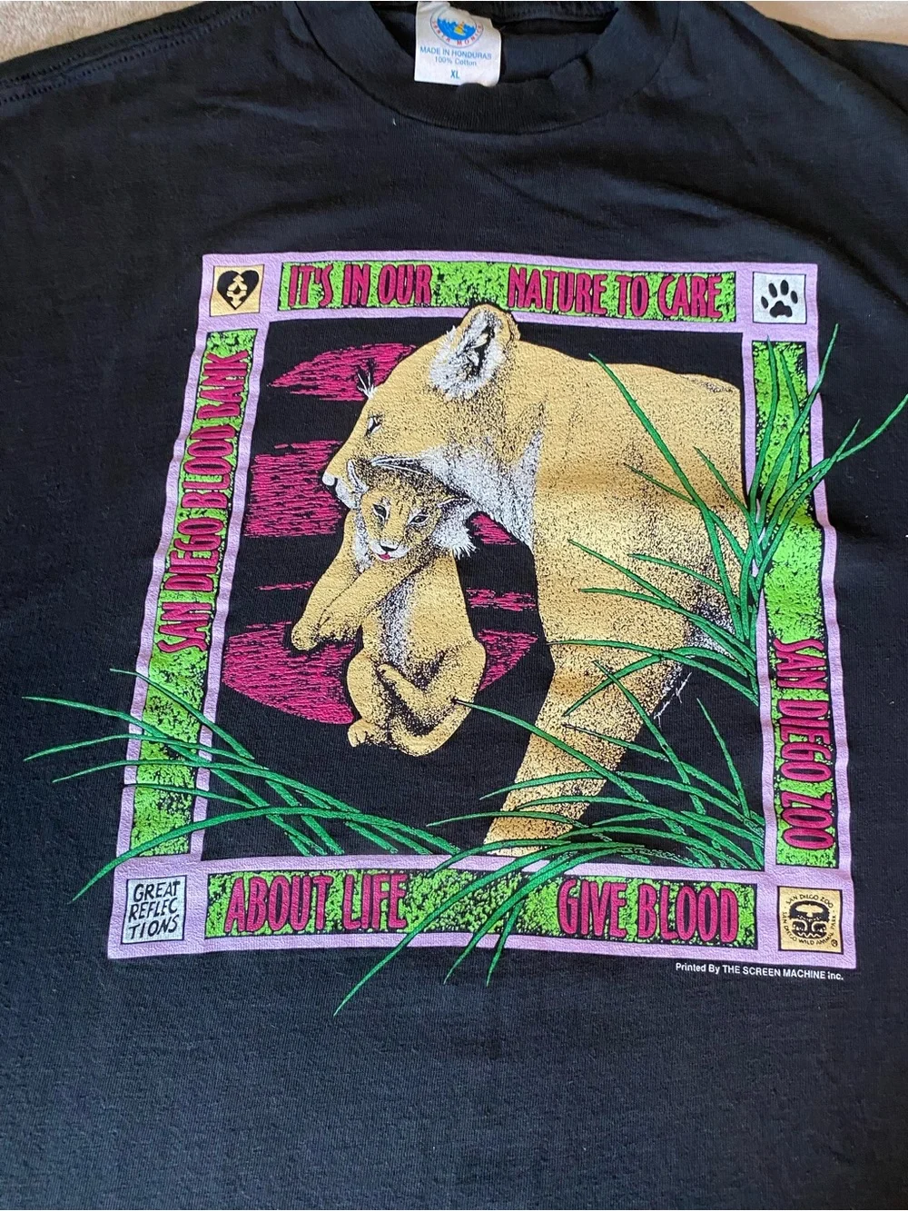 Vintage 1997 Save The Rainforest Wildlife Graphic T-Shirt XL Black Nature